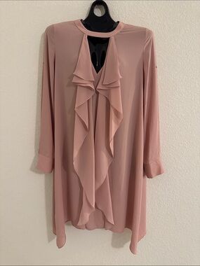 BCBGMaxAzria Dusty Rose Long Sleeve Ruffle Front Dress